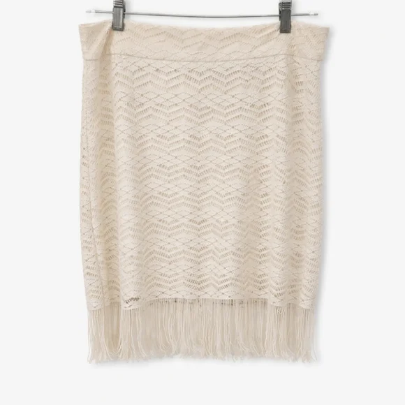 Cato Cream Fringe Crochet-look Lace / Openwork Knit Knee Length Skirt Sz 14 - Picture 1 of 9